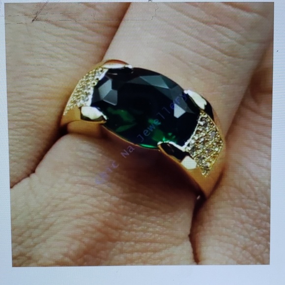 Men's Green 2ct CZ Stone Ring - Picture 3 of 8